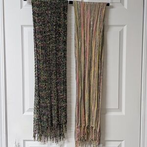 Pair of Textured Fringe Scarves - Multicolor & Pastel Stripe